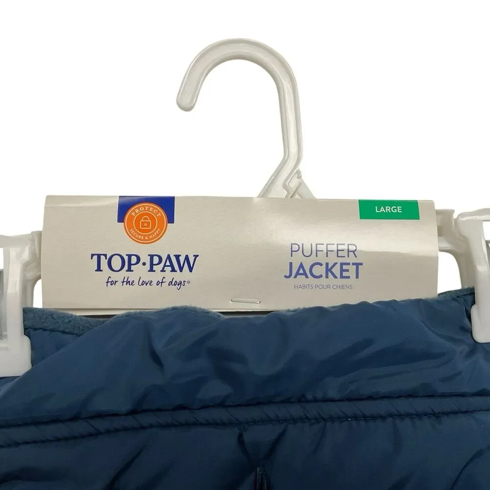 Top Paw Size‎ L (17.5” / 29”) Blue Reversible Dog Puffer Jacket Warm Winter NWT